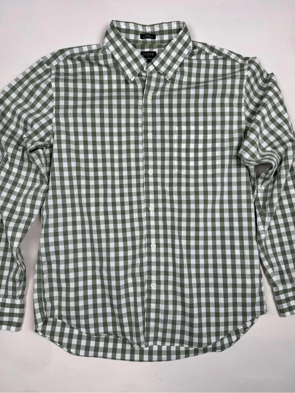 J.Crew Performance Slim Untucked Button Down Green White Plaid Mens L
